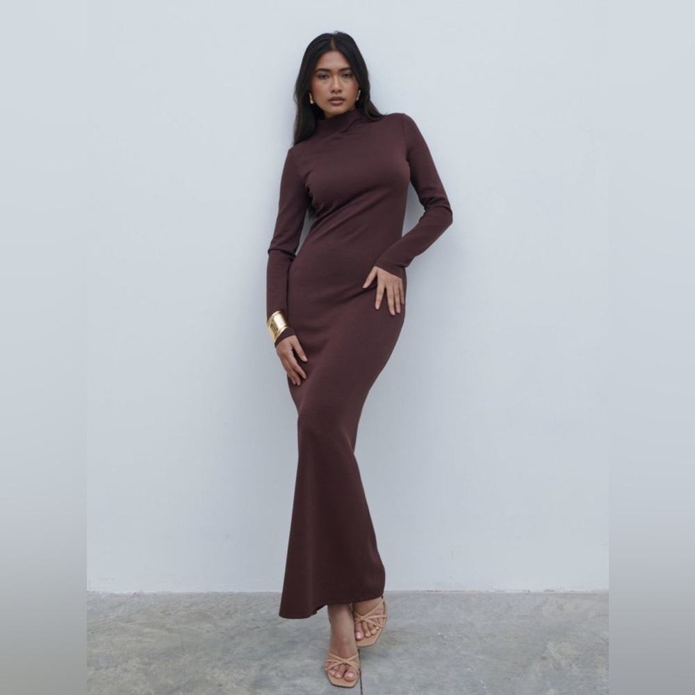PRETTY LAVISH Mabel High Neck Jersey Maxi Dress - Brown